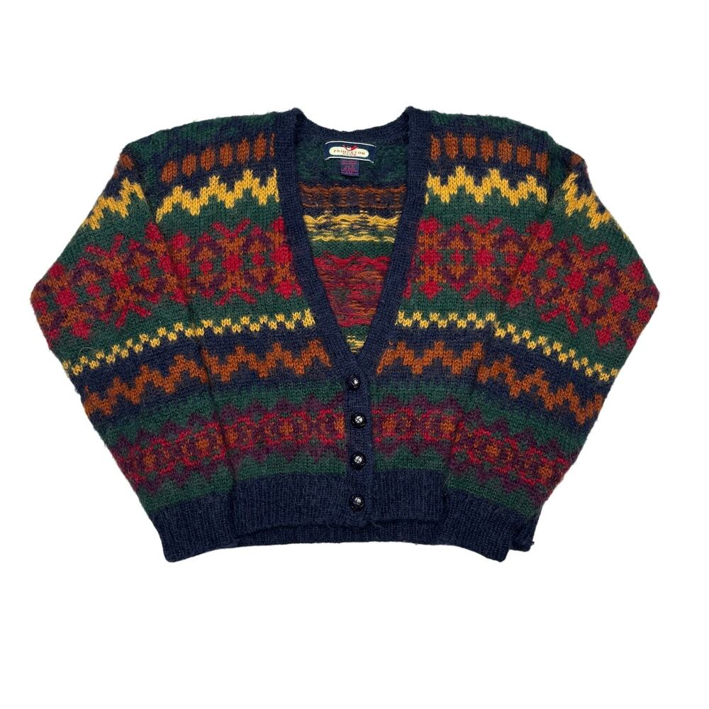 Vintage Princeton Clun Mohair Cardigan Sweater Women's Small Fuzzy Grandma